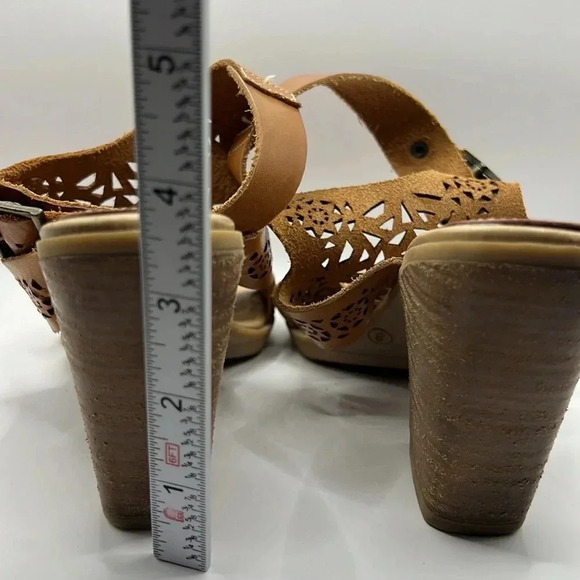 Barbara Barbieri Leather Lazer Cut Block Heel Open Toe Sling Back Sandals 8M Y2K - Picture 6 of 12